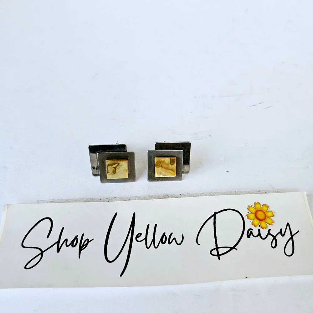 Vintage Silver And Mother Of Pearl Mens Cuff Links Set - M519.1‎